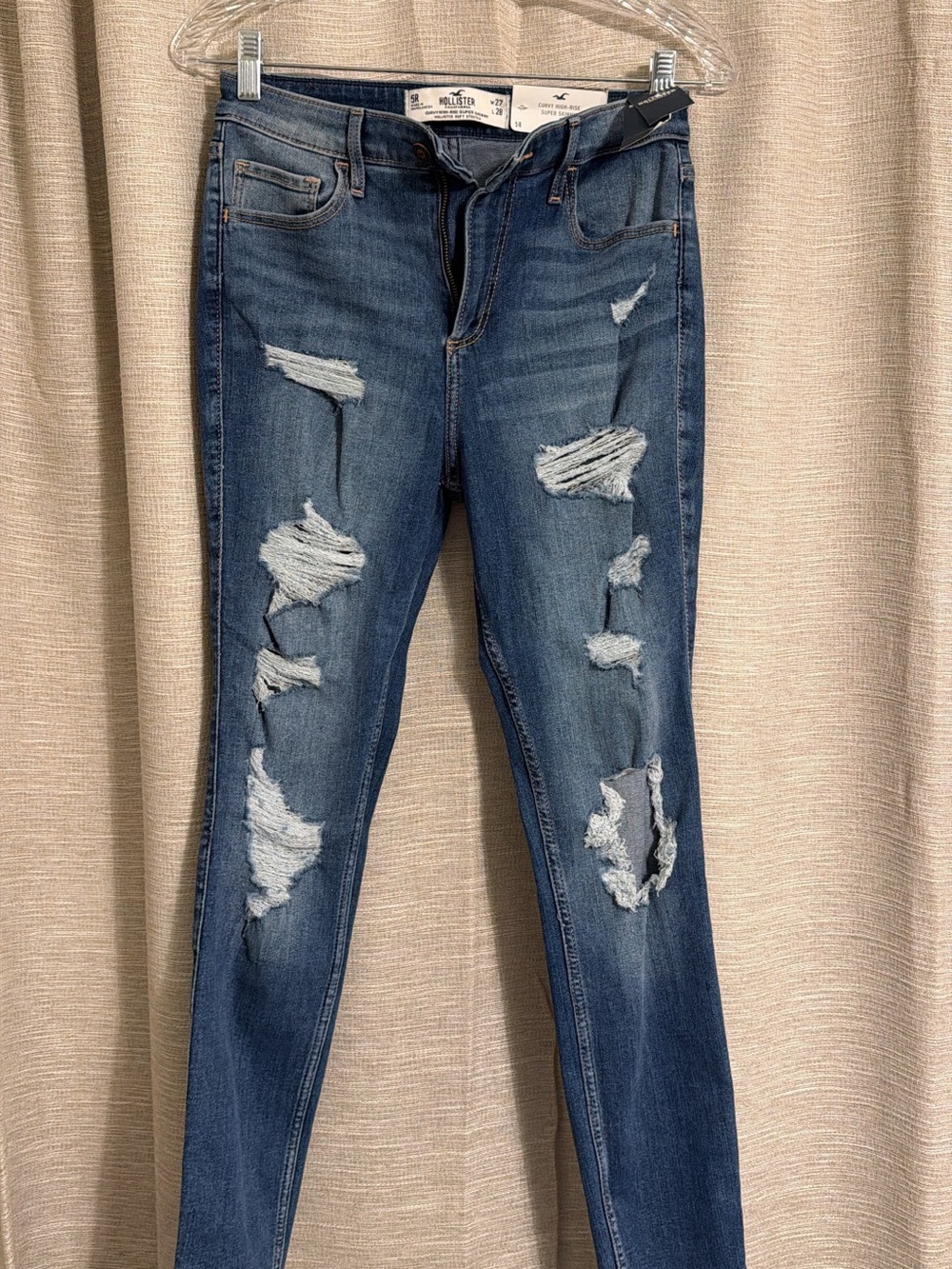 Hollister Women's Distressed Skinny Jeans in Medium Blue